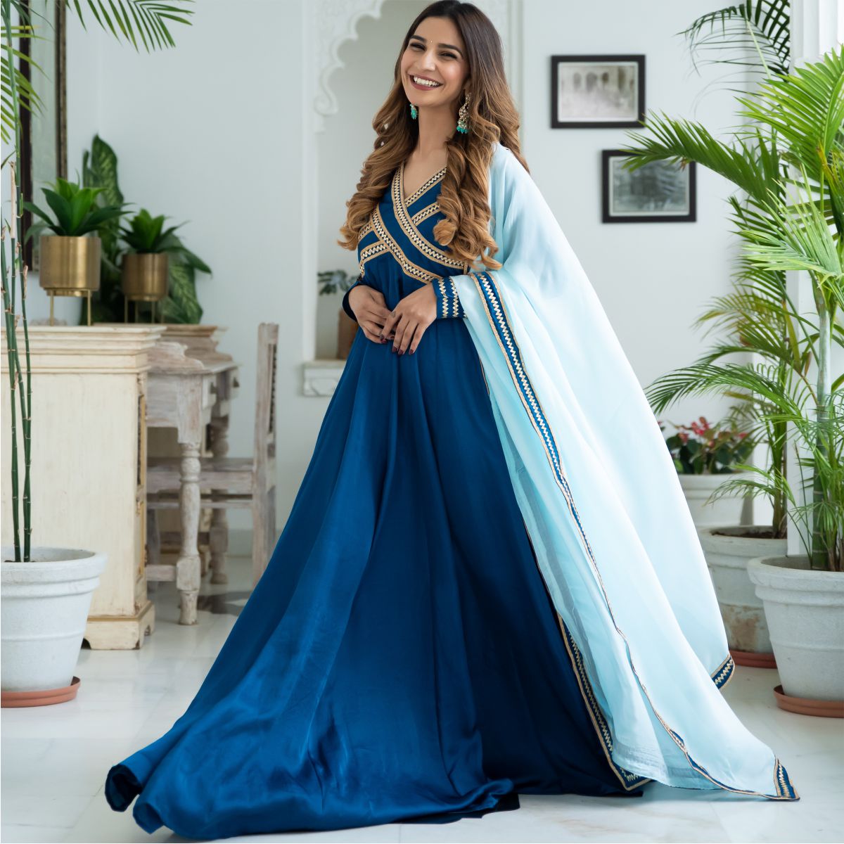 Sophisticated Blue Color Indian Wear Soft Net Party Wear Stone Fancy E –  Lehenga Closet